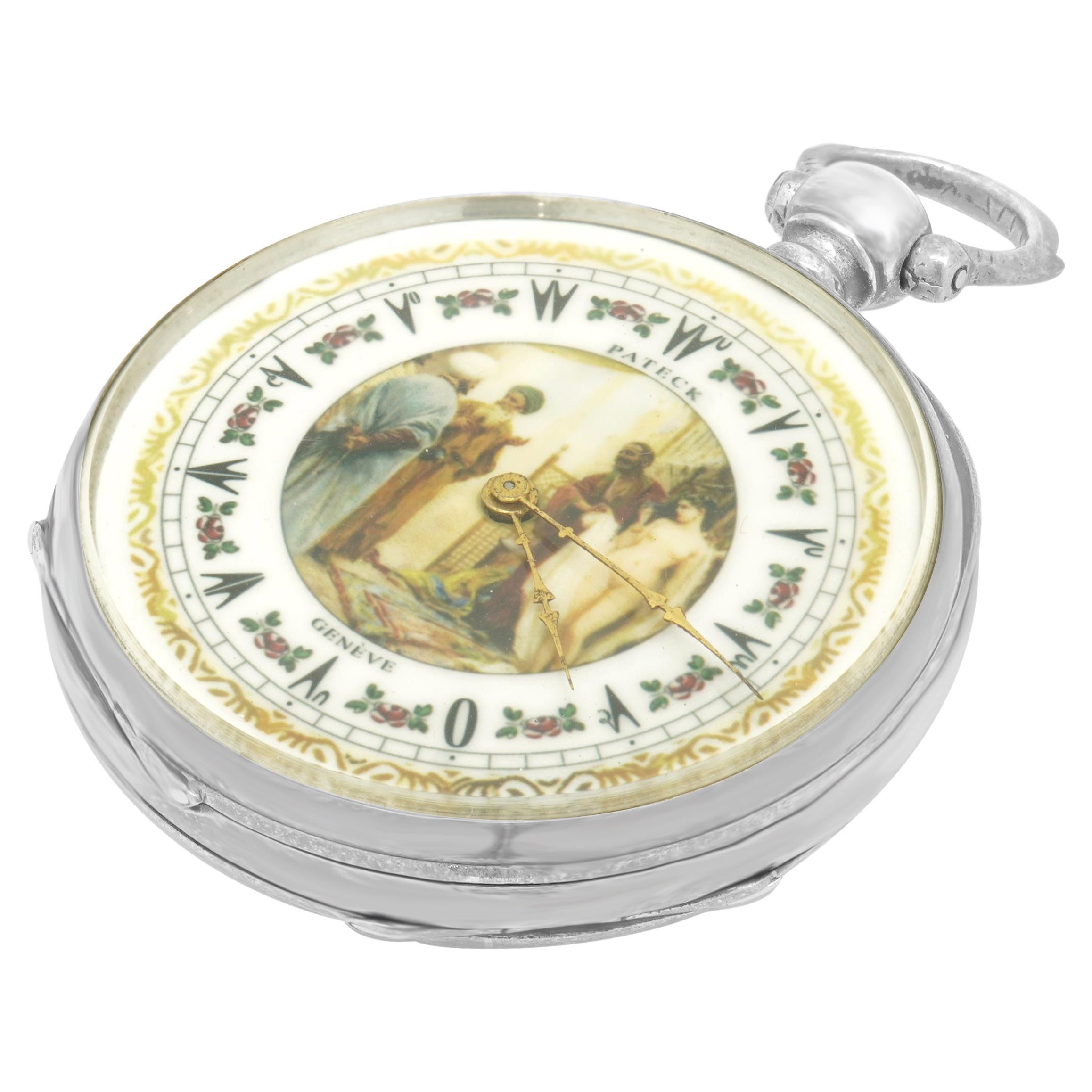 Pateck Geneve Montre de poche en argent et émail 45mm en vente