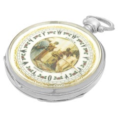 Pateck Geneve Silver Enamel Pocket Watch 45mm