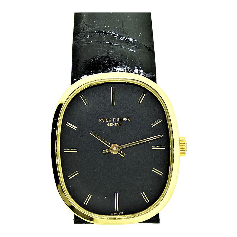 Patek 18 Karat Golden Ellipse with Original Black Dial from 1969 In Excellent Condition In Long Beach, CA