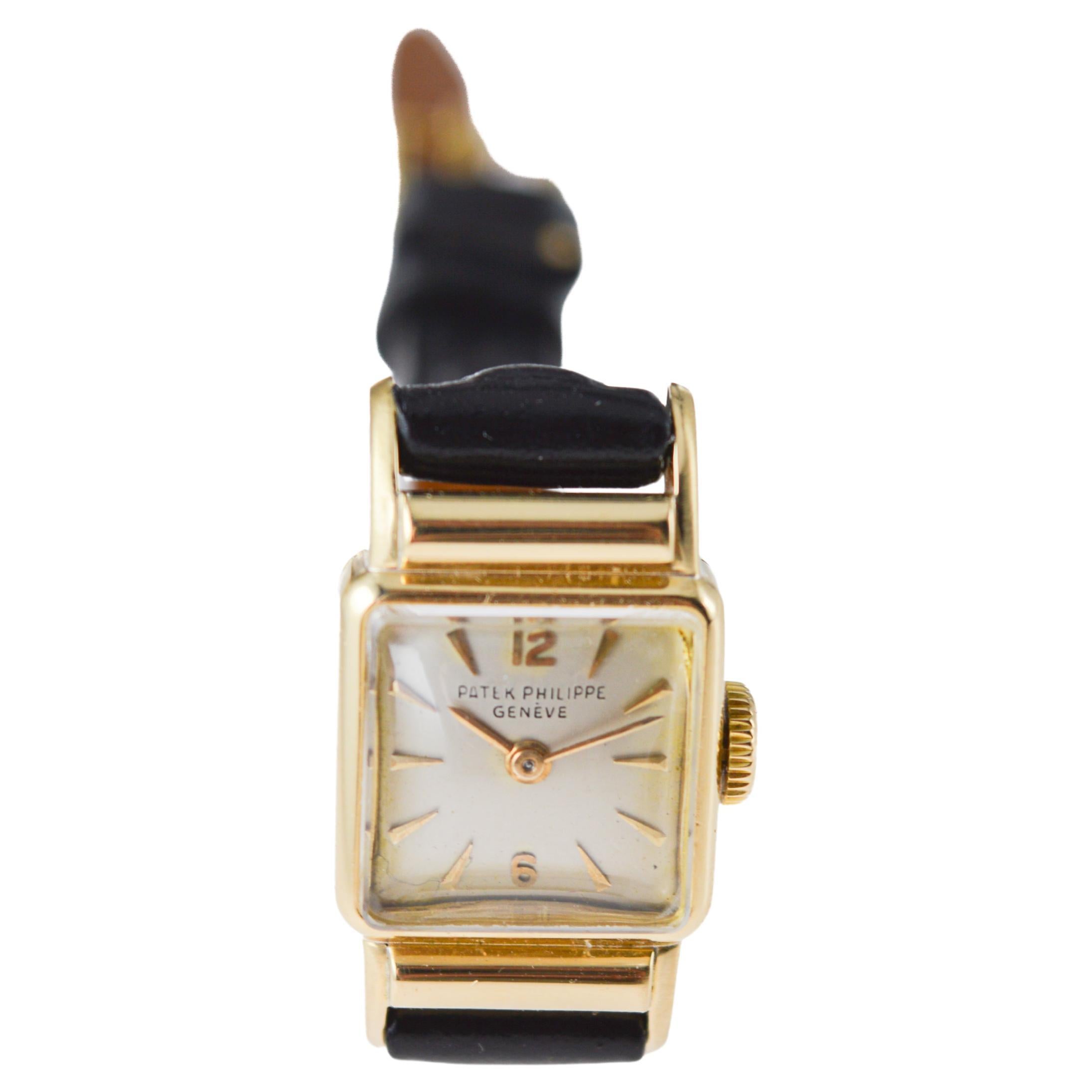 Patek 18Kt Solid Gold Art Deco Tank Style Watch with Original Dial 7