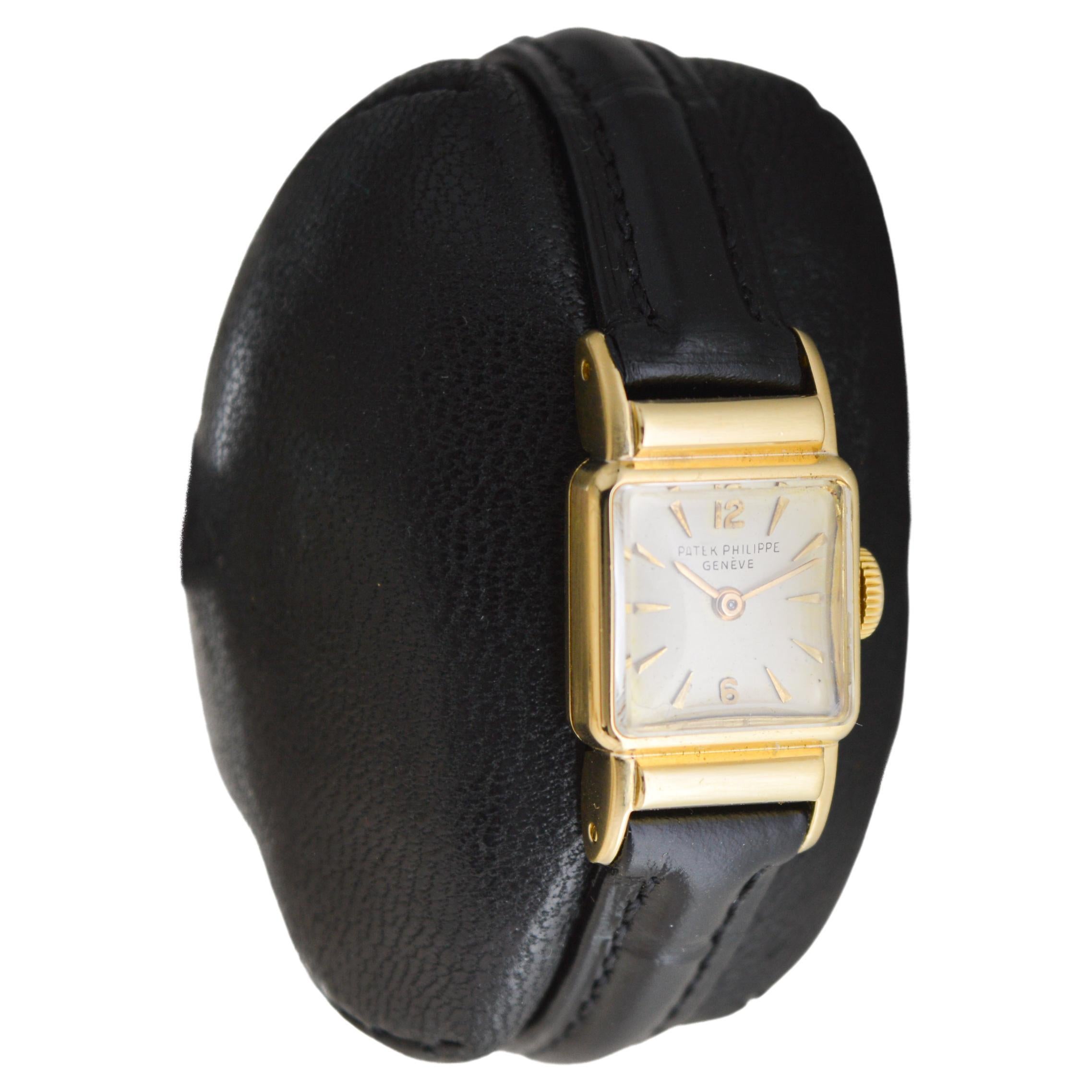 Patek 18Kt Solid Gold Art Deco Tank Style Watch with Original Dial In Excellent Condition In Long Beach, CA