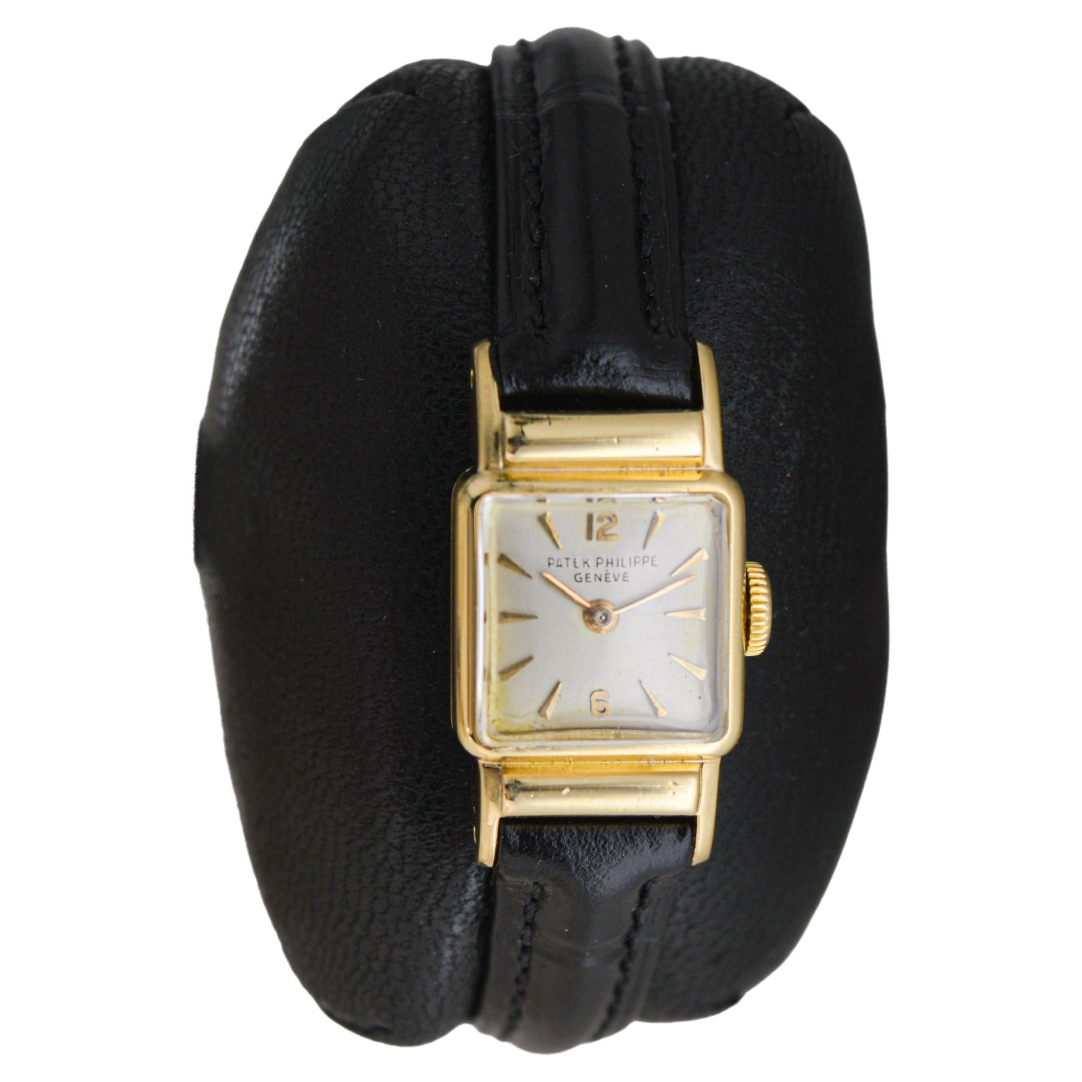 Women's Patek 18Kt Solid Gold Art Deco Tank Style Watch with Original Dial