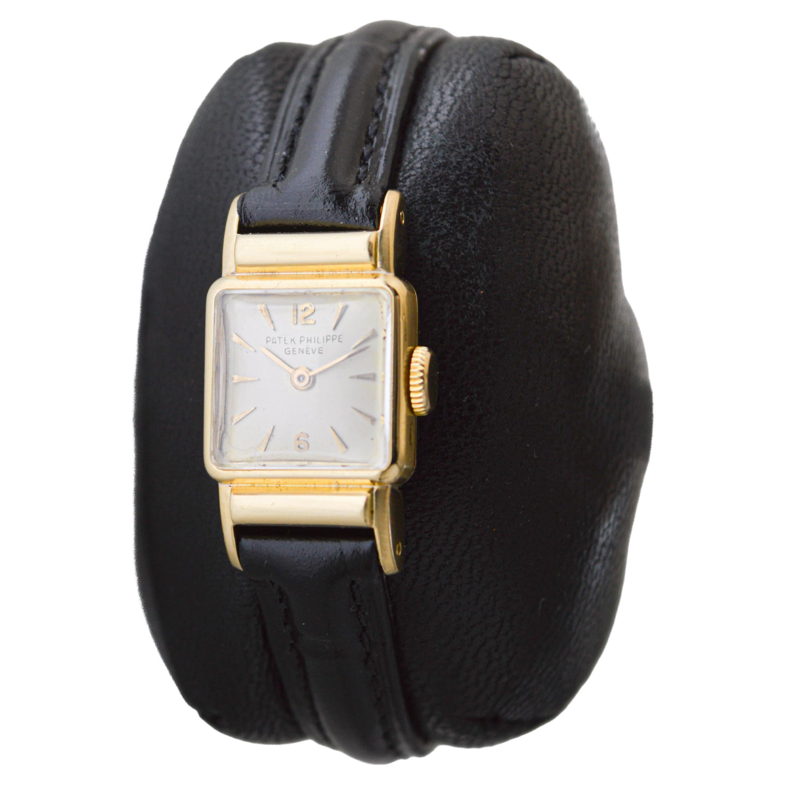 Patek 18Kt Solid Gold Art Deco Tank Style Watch with Original Dial 1