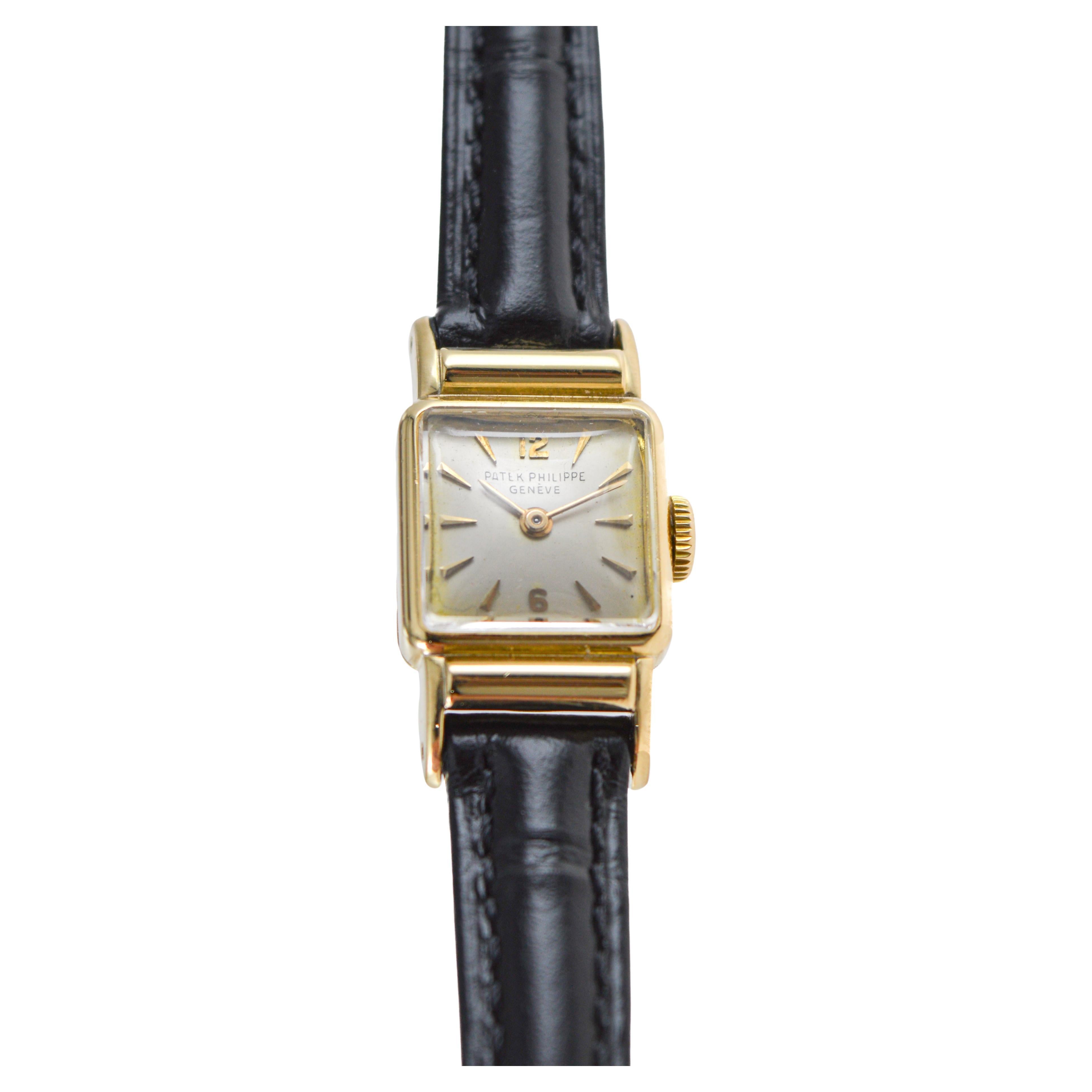 Patek 18Kt Solid Gold Art Deco Tank Style Watch with Original Dial 2