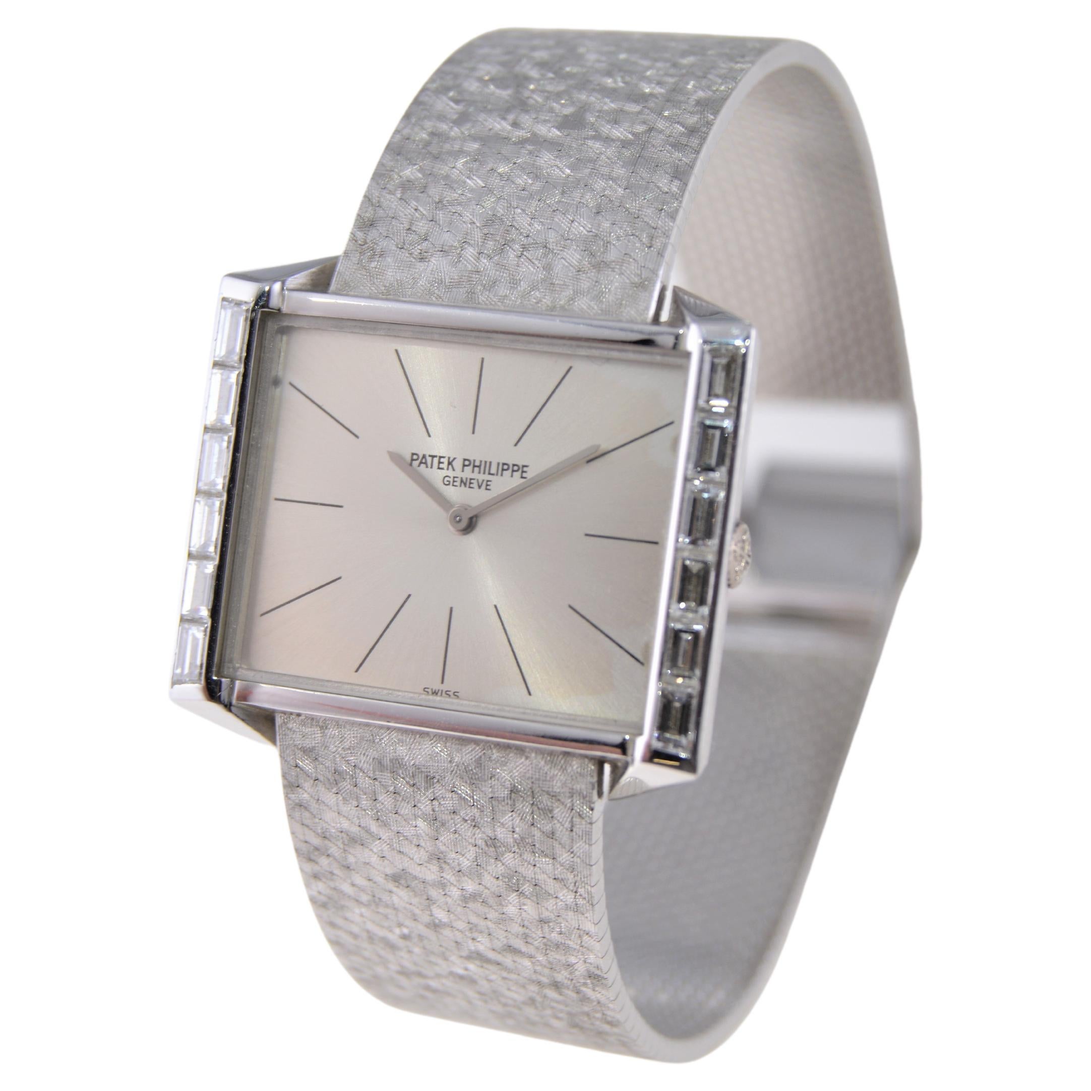 Patek 18kt White Gold with Original Factory Bracelet & Diamond Bezel circa 1960s 1