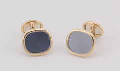Patek Golden Ellipse Blue Sunburst 18k Yellow Gold Cufflinks Tiebar