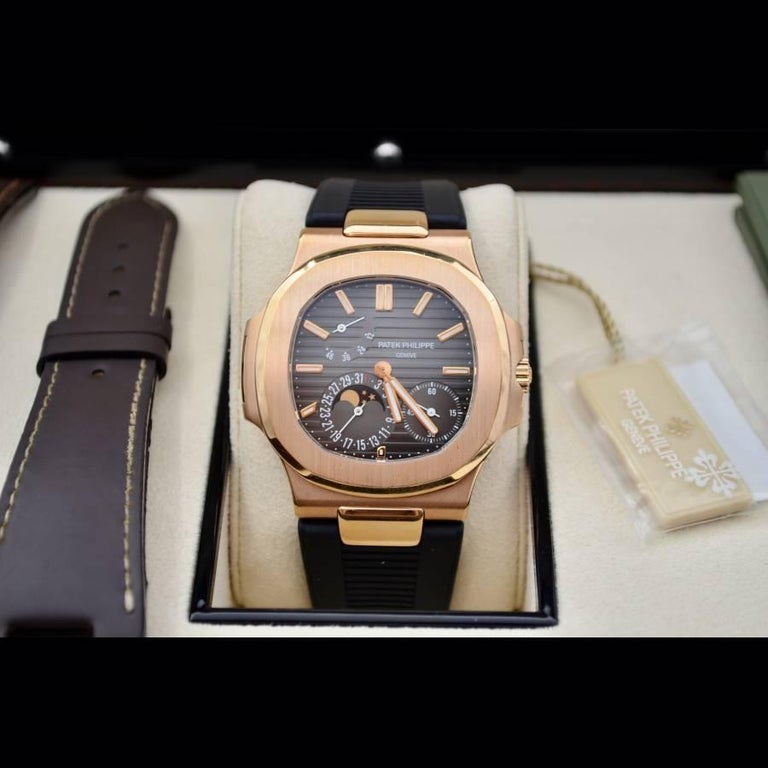 Patek Philippe Nautilus Moonphase 5712R-001 Rose Gold Watch Brown Crocodile  Leather Watch