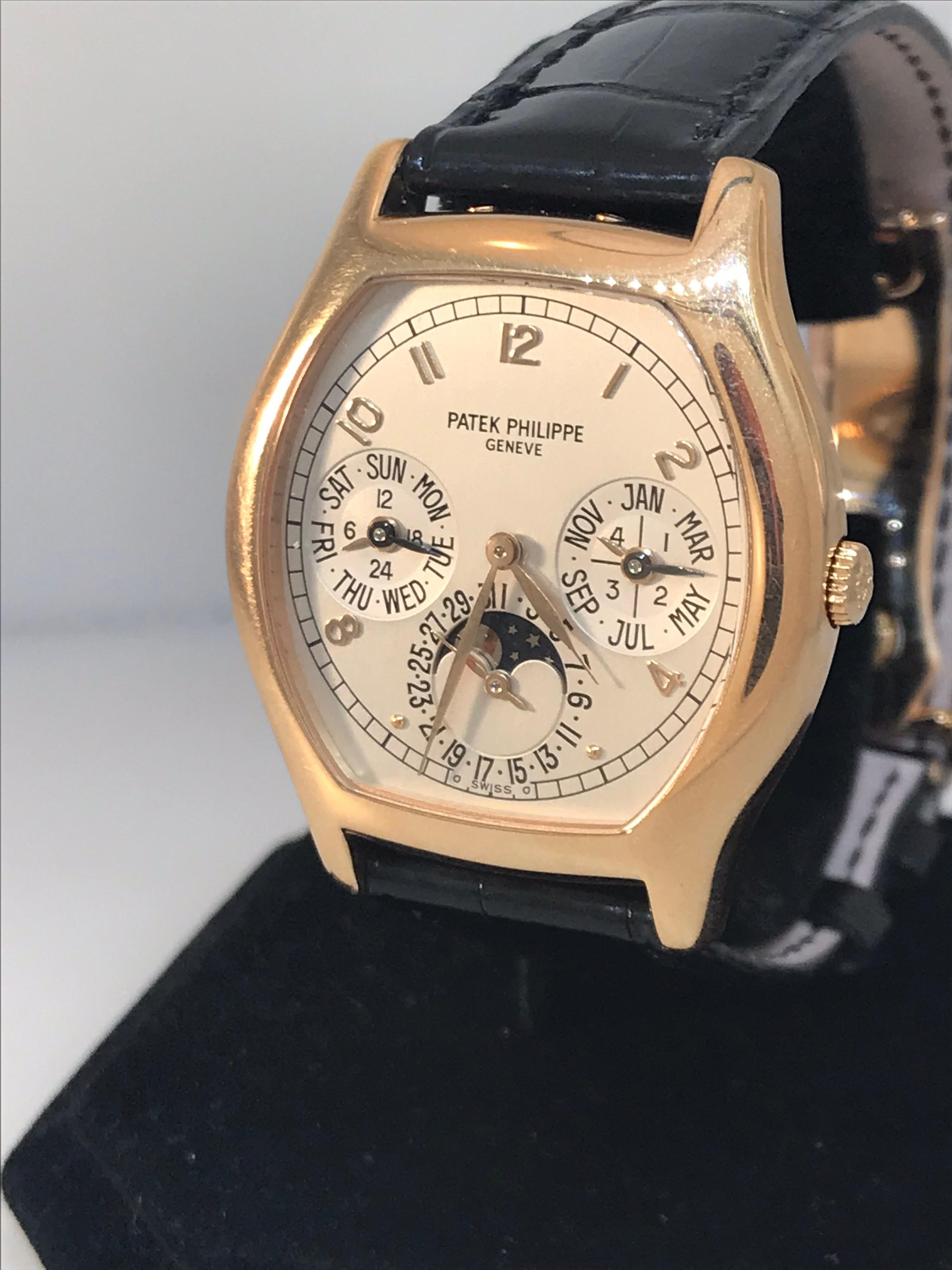 Patek Philippe Grand Complications Men's Watch

Model Number: 5040R

100% Authentic

Pre Owned in Excellent Condition

Comes with original Warranty and Second back

18 Karat Rose Gold Tonneau Case & Buckle

Silver Dial

Case Dimensions: 36mm x