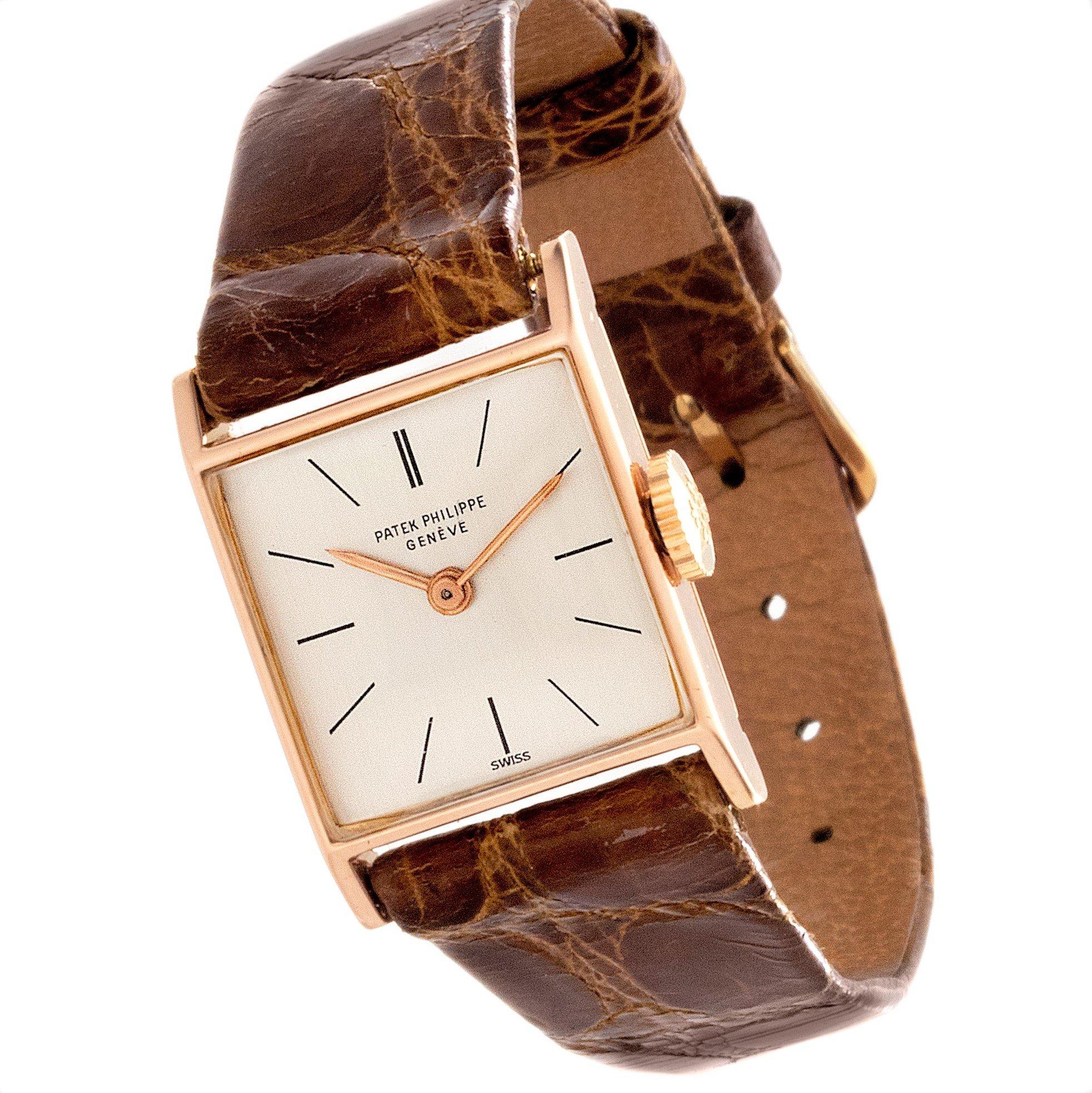 Quadratische Damenuhr von Patek Philippe, 1049R Roségold, ca. 1947 im Zustand „Hervorragend“ im Angebot in Santa Monica, CA