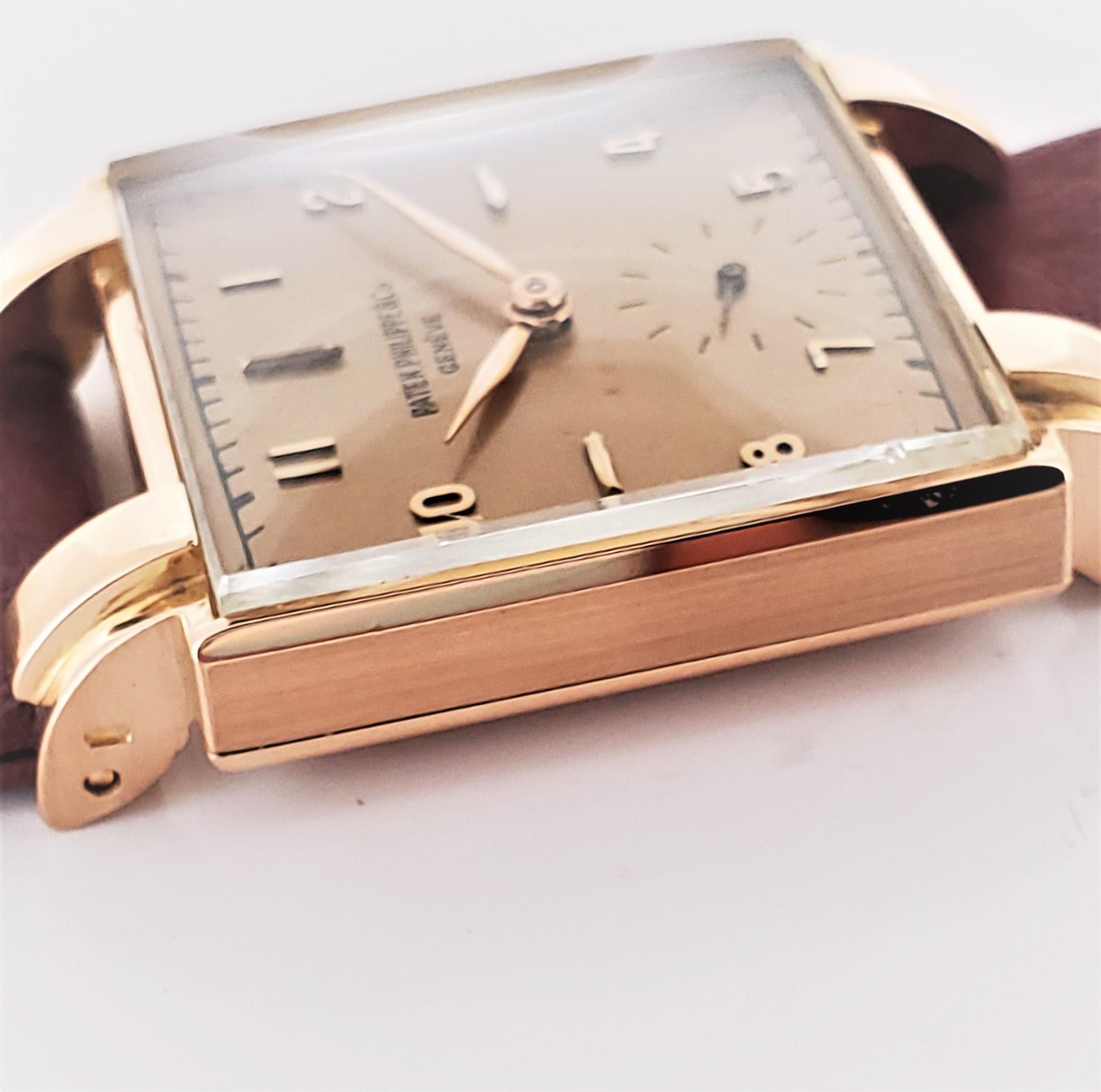 Quadratische Uhr von Patek Philippe 1566R aus Roségold, um 1947 im Angebot 5