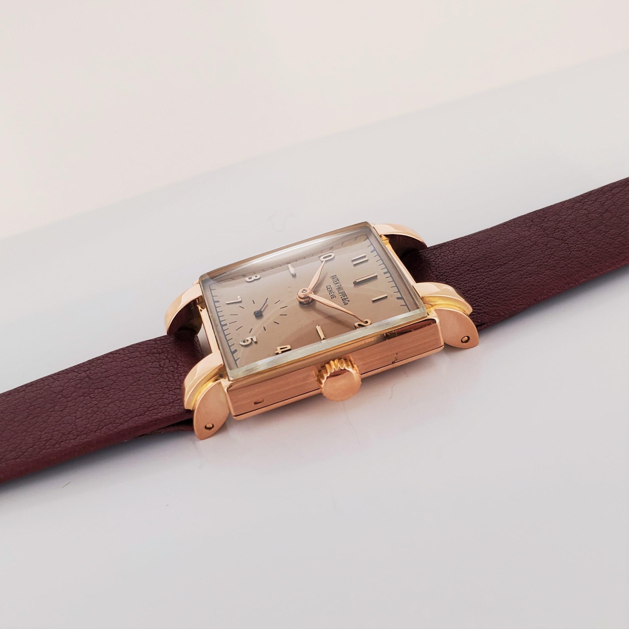 Quadratische Uhr von Patek Philippe 1566R aus Roségold, um 1947 im Angebot 1