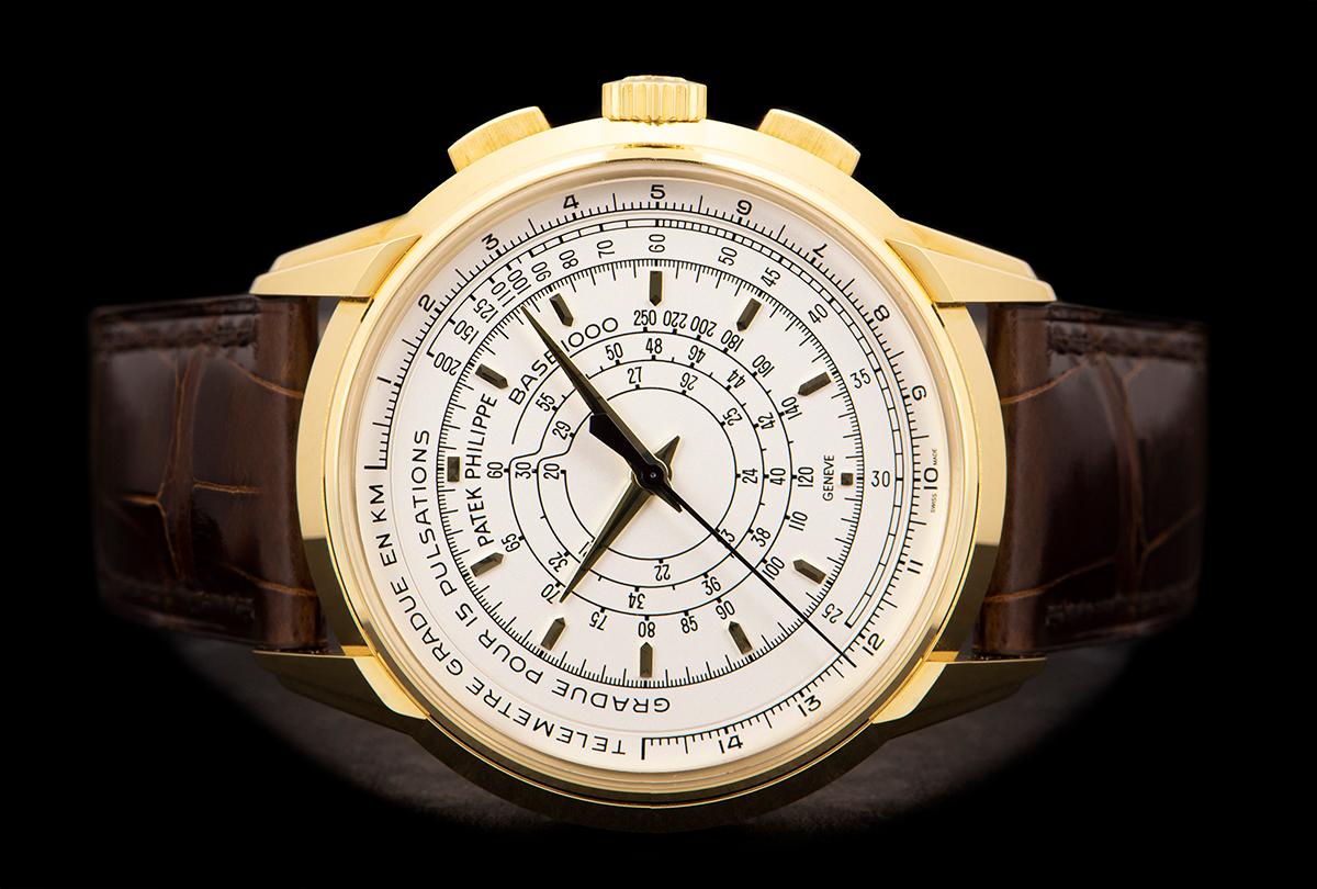 An 18k Yellow Gold Limited Edition 175th Anniversary Chronograph Gents Wristwatch  5975J-001, silver opaline dial with applied hour markers, multi-scale functions including tachymeter, telemeter and pulsometer, a fixed 18k yellow gold bezel, an