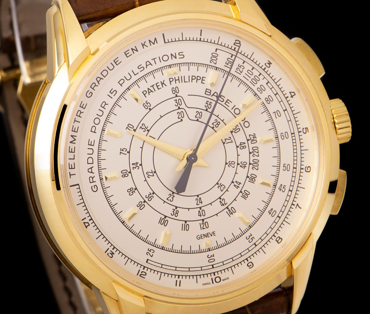Patek Philippe 175th Anniversary Chronograph Yellow Gold Silver Opaline Dial In Excellent Condition In London, GB