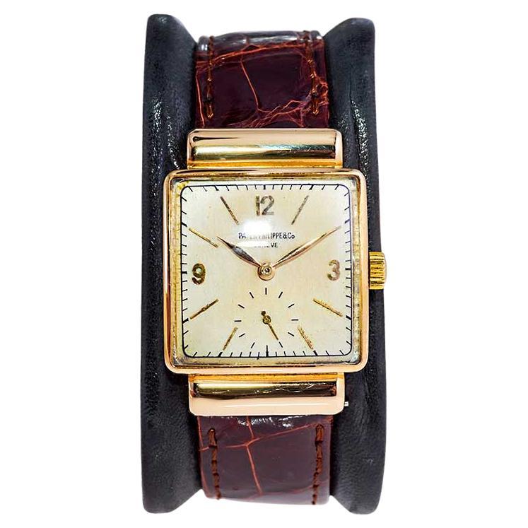 FACTORY / HOUSE: Patek Philippe & Co. 
STYLE / REFERENCE: Art Deco / Refernce 1574
METAL / MATERIAL: 18Kt. Yellow Gold
CIRCA / YEAR: 1947
DIMENSIONS / SIZE:  Length 37mm x Width 26mm
MOVEMENT / CALIBER: Manual Winding / 18 Jewels / Caliber