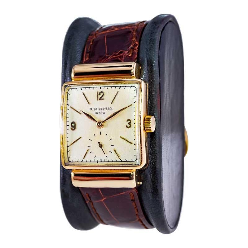 Women's or Men's Patek Philippe 18 Karat Gold Art Deco Styled Wristwatch with Archival Document