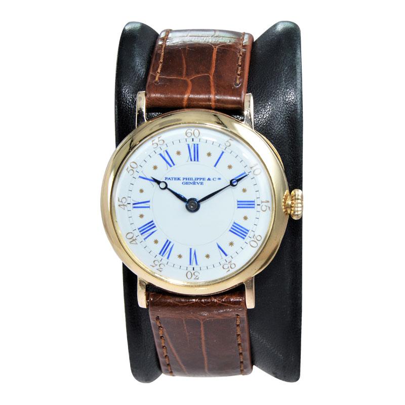 FACTORY / HOUSE: Patek Philippe & Cie.
STYLE / REFERENCE: Pendant / Wrist Watch
METAL / MATERIAL: 18Kt. Solid Yellow Gold 
CIRCA / YEAR: 1910's
DIMENSIONS / SIZE: 37mm x 32mm
MOVEMENT / CALIBER: Manual Winding / 18 Jewels 
DIAL / HANDS: Kiln Fired