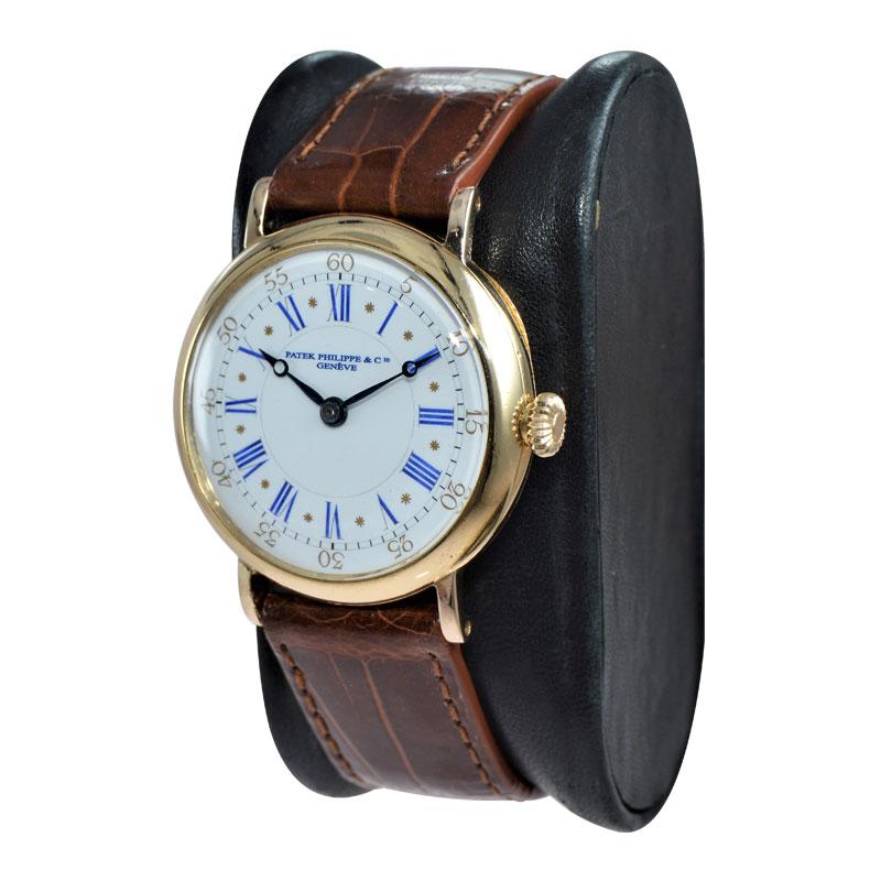 Art Nouveau Patek Philippe 18 Karat Gold Art Deco Wristwatch with Enamel Dial, circa 1920