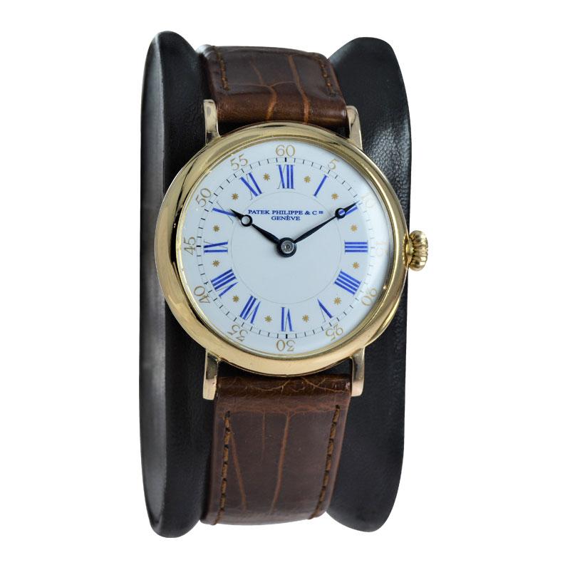 Patek Philippe 18 Karat Gold Art Deco Wristwatch with Enamel Dial, circa 1920 In Excellent Condition In Long Beach, CA