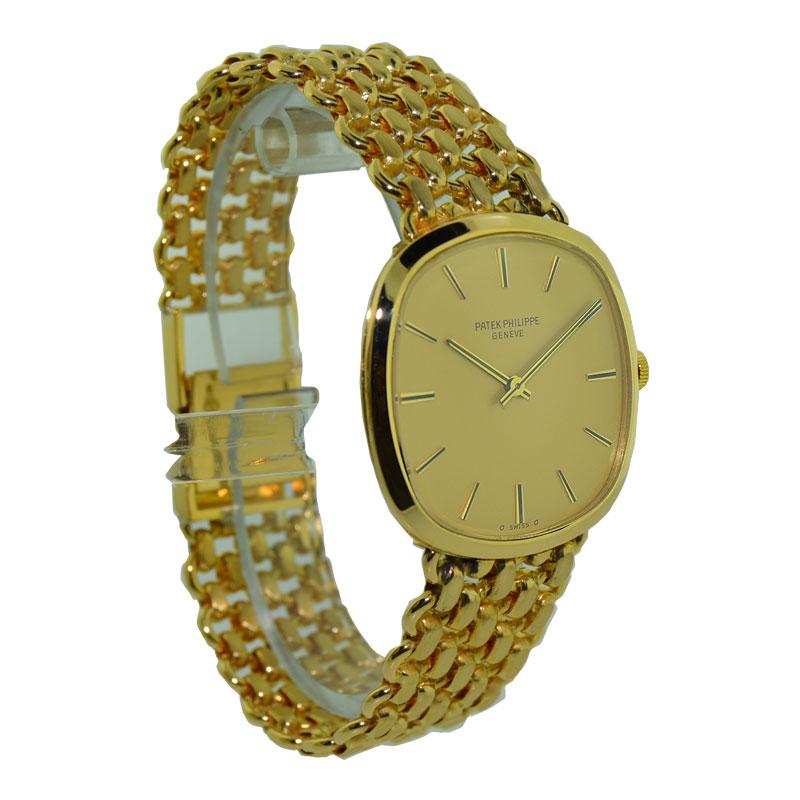 Patek Philippe 18 Karat Gold Handmade Watch with Original Gold Link Bracelet In Excellent Condition In Long Beach, CA