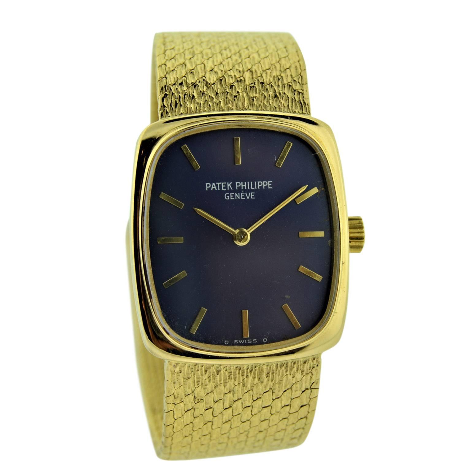 Patek Philippe 18 Karat Gold Ladies Watch with Original Blue Dial, circa 1970s