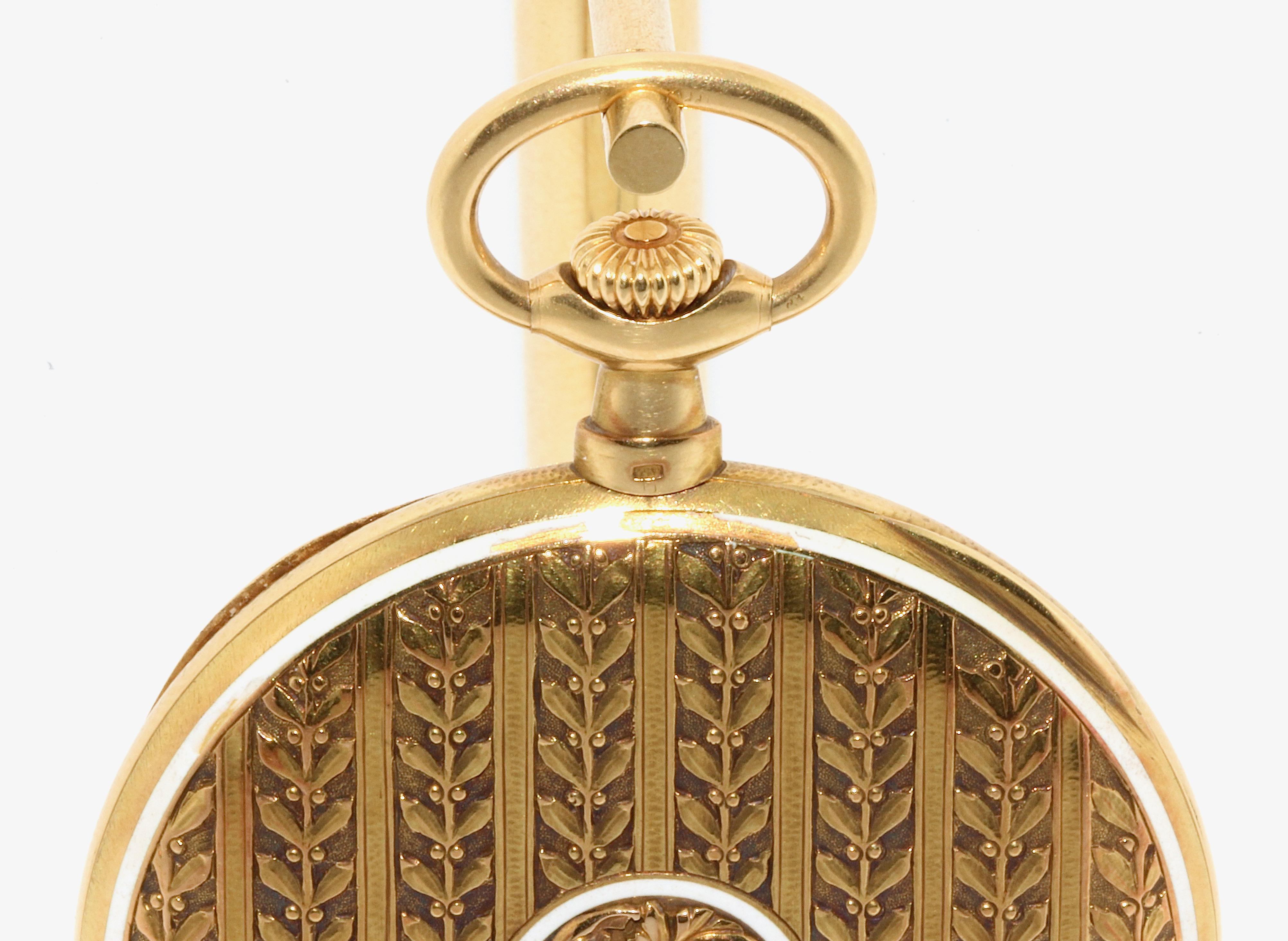 Patek Philippe 18 Karat Gold Pomp and Enamel Pocket Watch For Sale 5