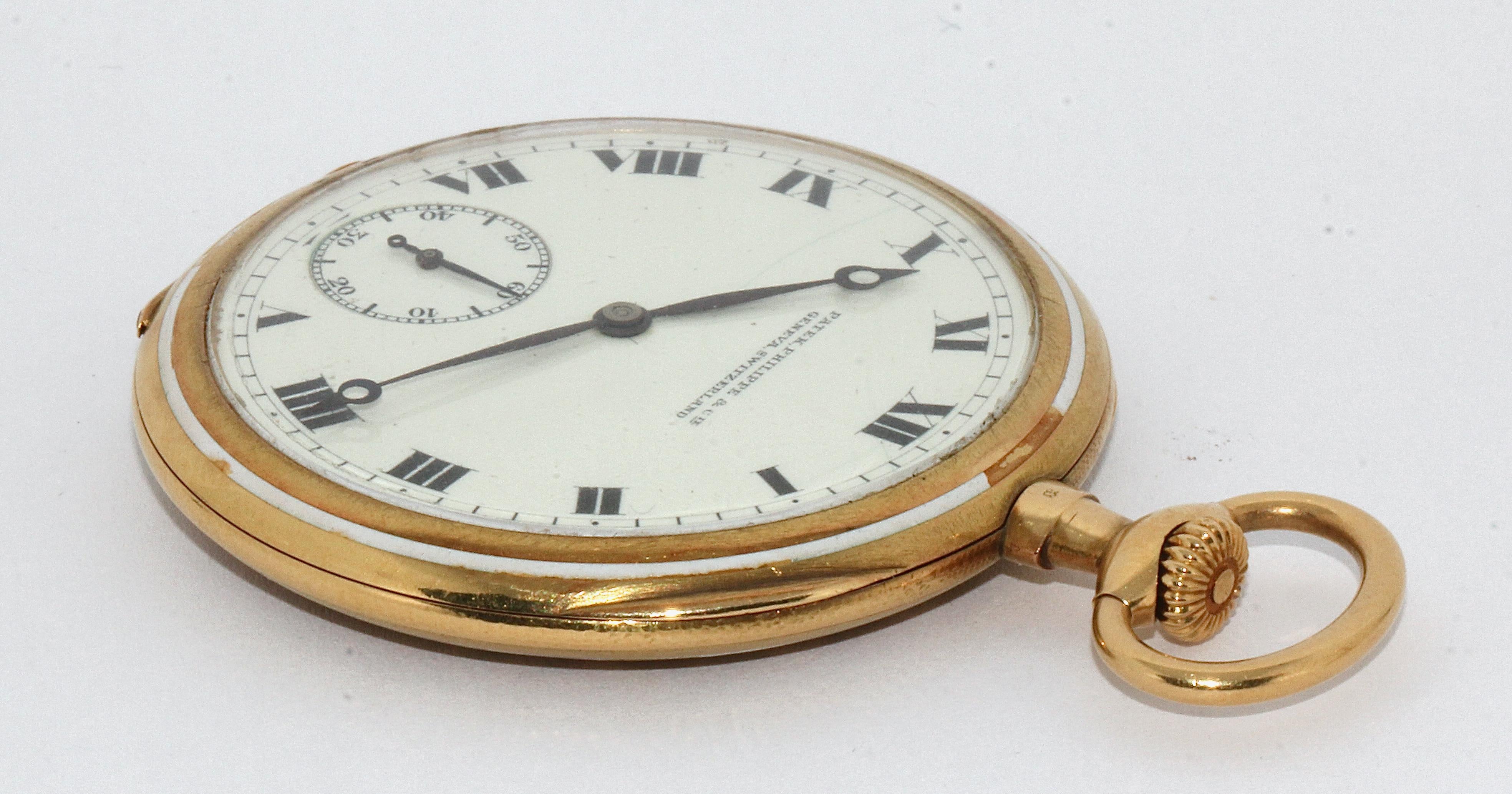 Patek Philippe 18 Karat Gold Pomp and Enamel Pocket Watch For Sale 6