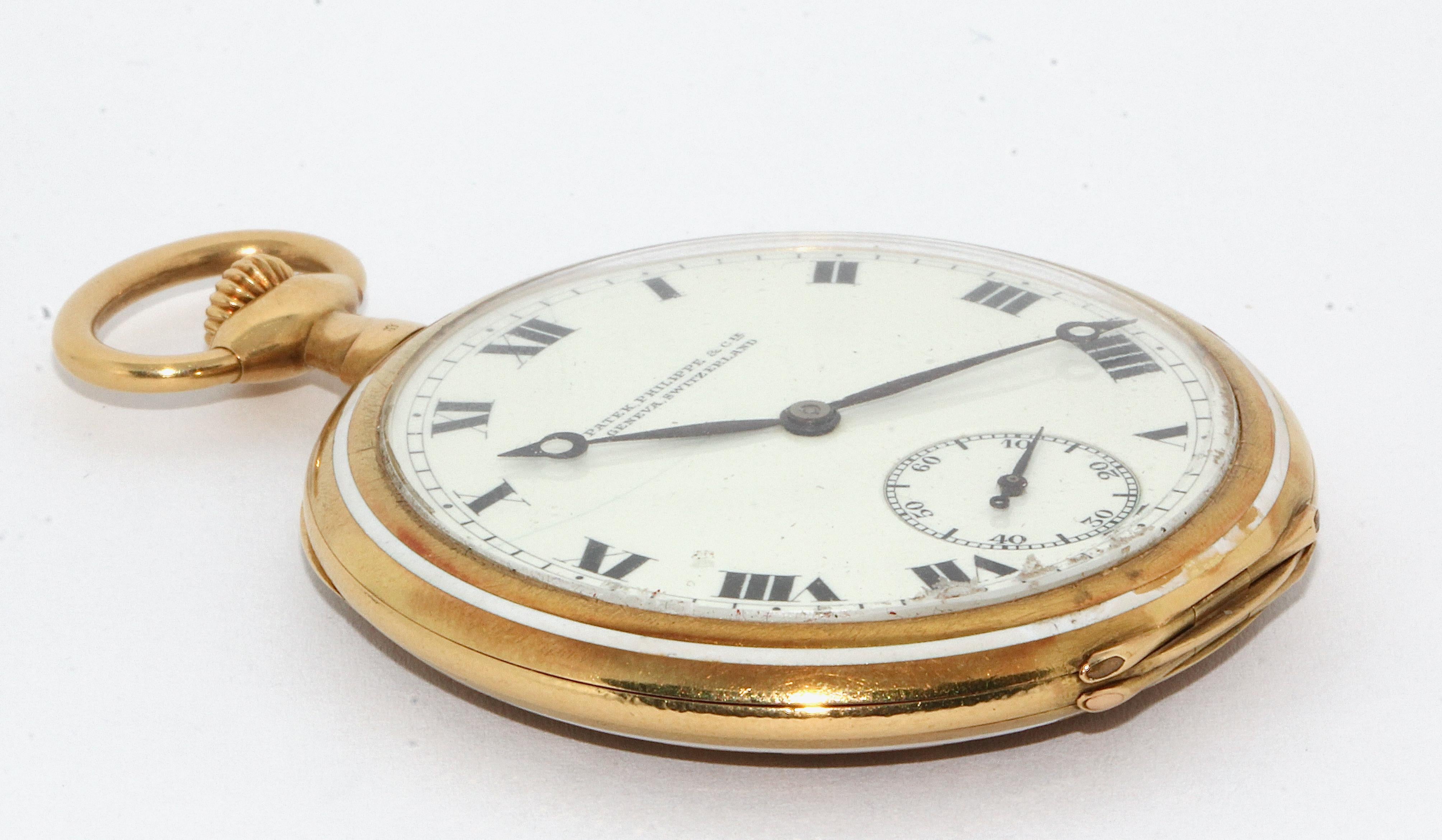 Patek Philippe 18 Karat Gold Pomp and Enamel Pocket Watch For Sale 7