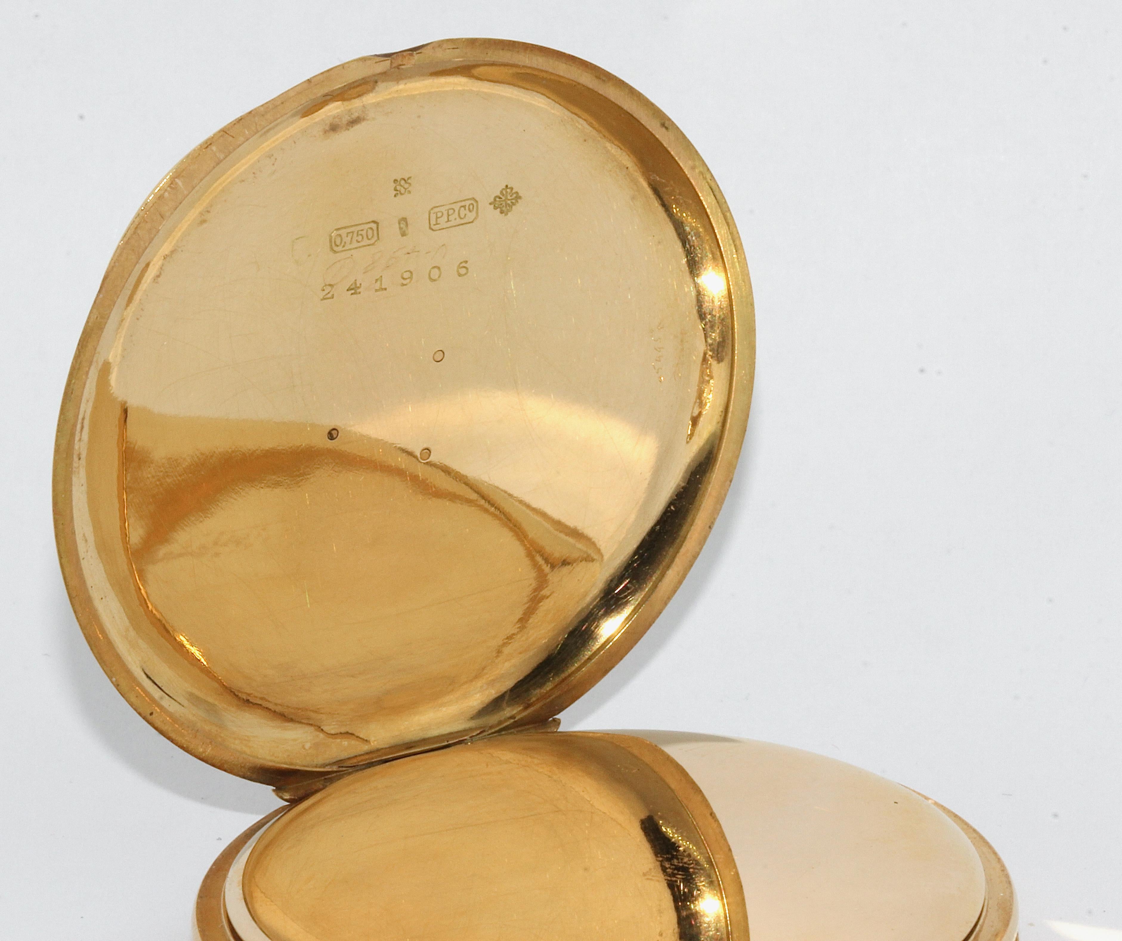 Men's Patek Philippe 18 Karat Gold Pomp and Enamel Pocket Watch For Sale