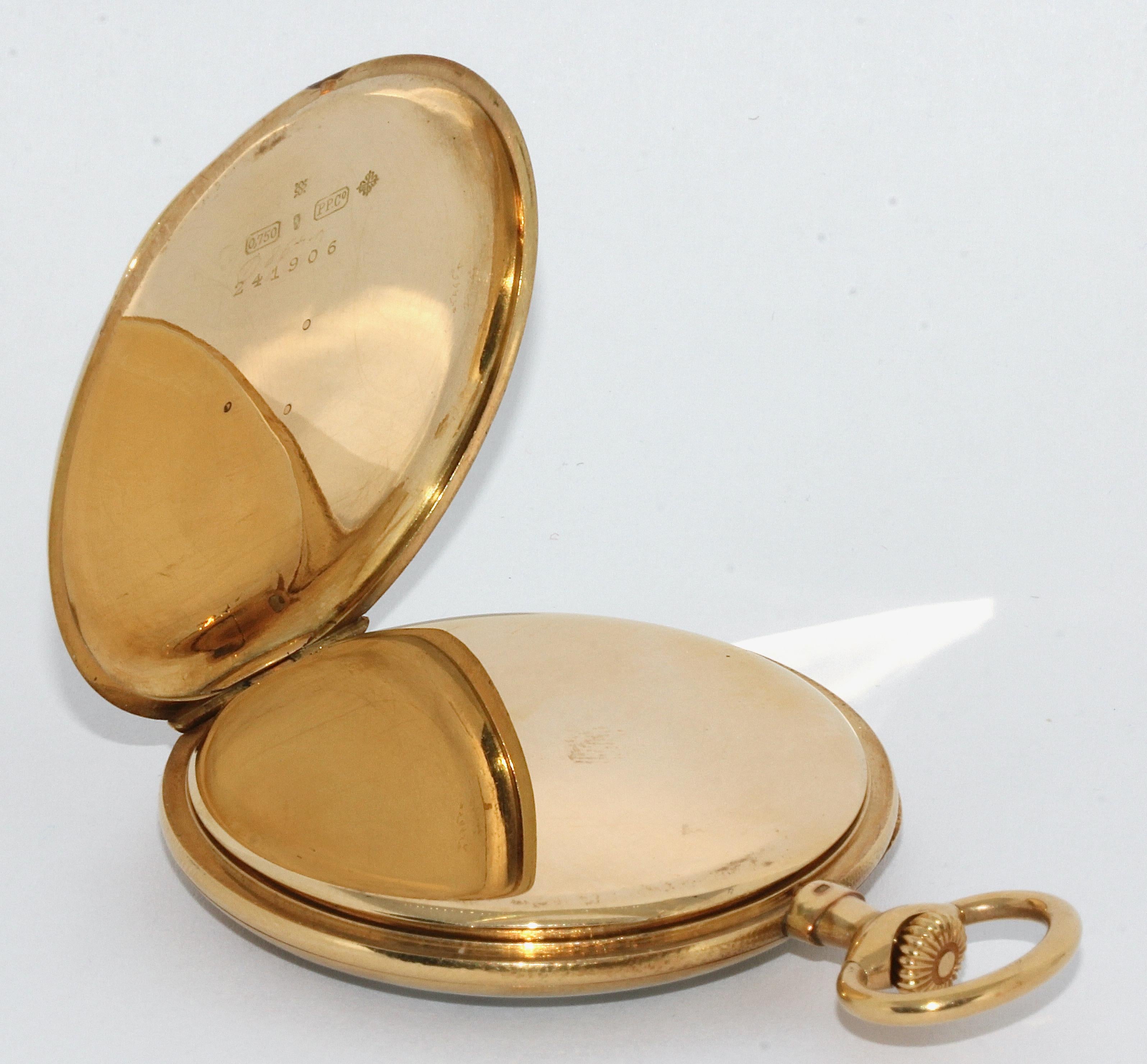 Patek Philippe 18 Karat Gold Pomp and Enamel Pocket Watch For Sale 1