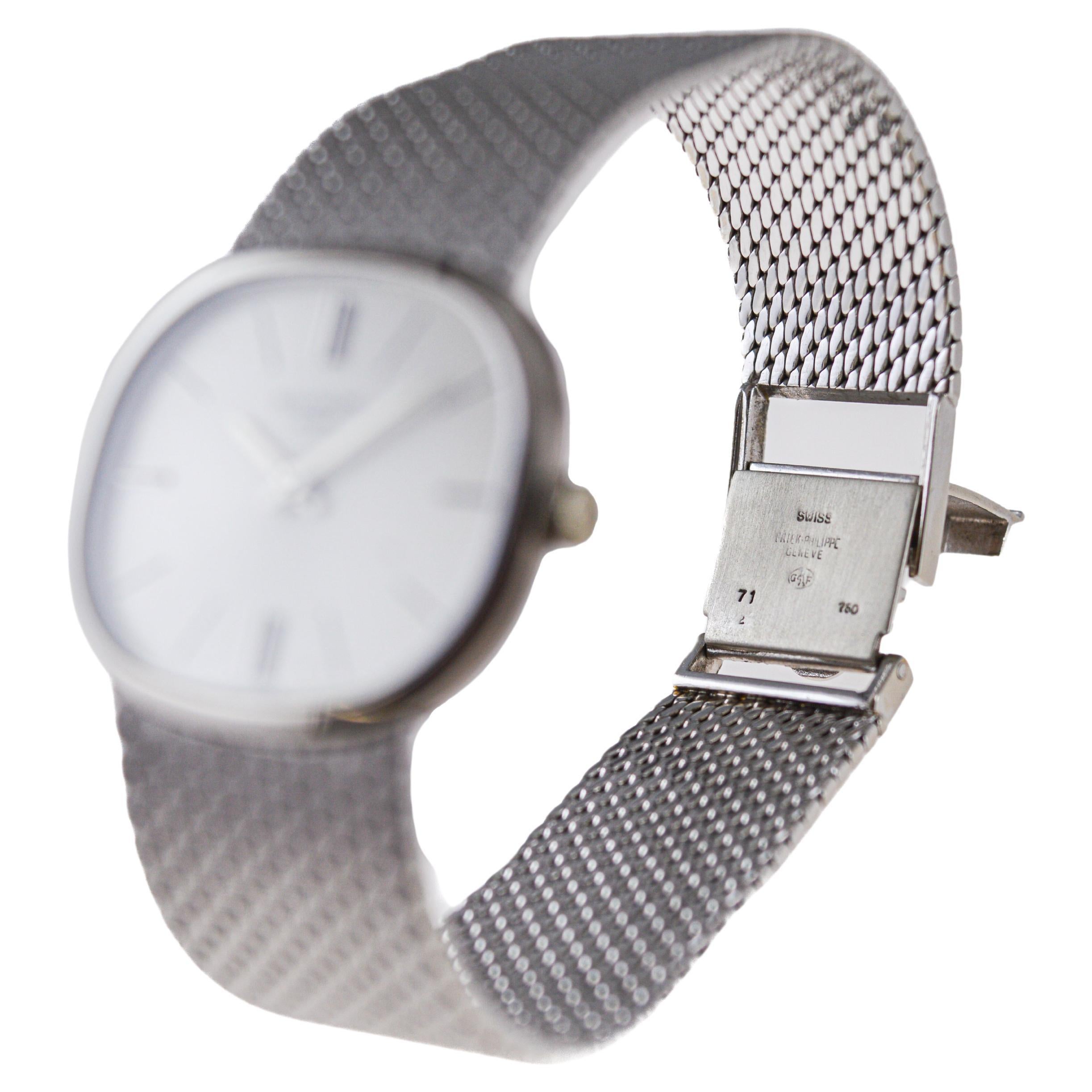 Patek Philippe 18 Karat White Gold Bracelet Watch from 1971 with Factory Archive 6