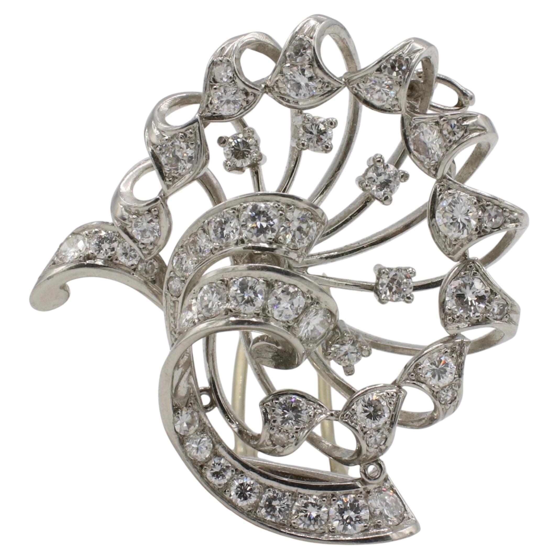 Pre-owned Patek Philippe 18 Karat White Gold Natural Diamond Brooch Pin
