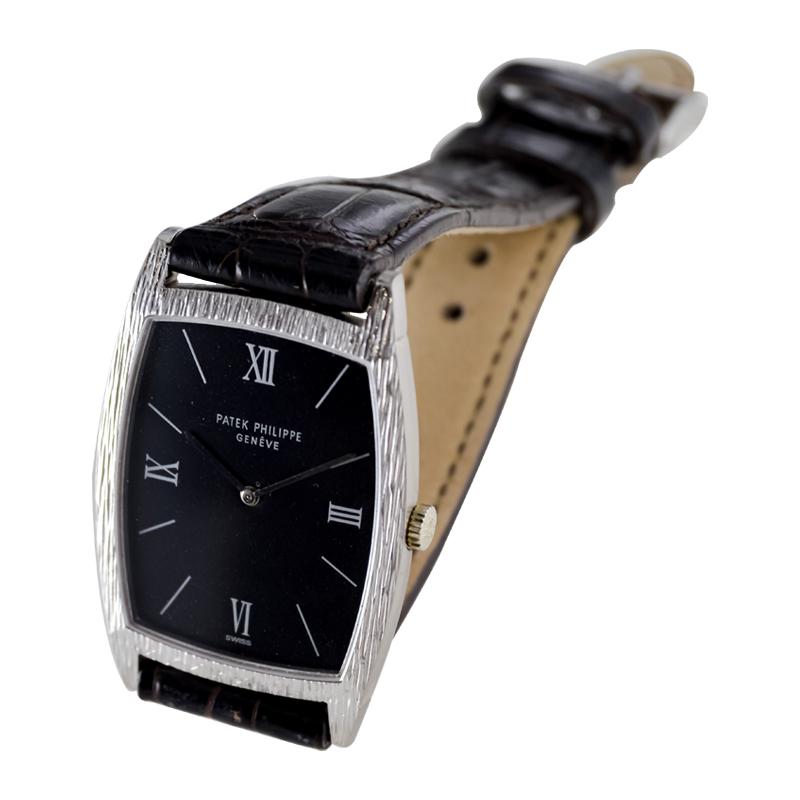 Patek Philippe 18 Karat White Gold Tonneau Shape Wristwatch with Carved Bezel 4