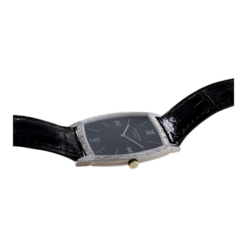 Patek Philippe 18 Karat White Gold Tonneau Shape Wristwatch with Carved Bezel 6