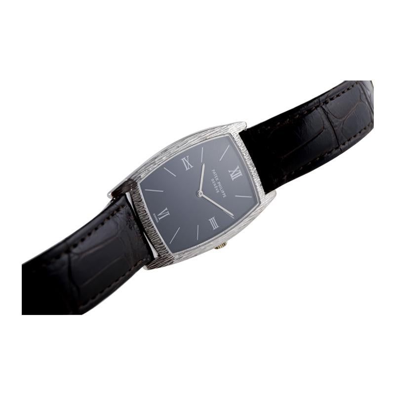 Patek Philippe 18 Karat White Gold Tonneau Shape Wristwatch with Carved Bezel 7