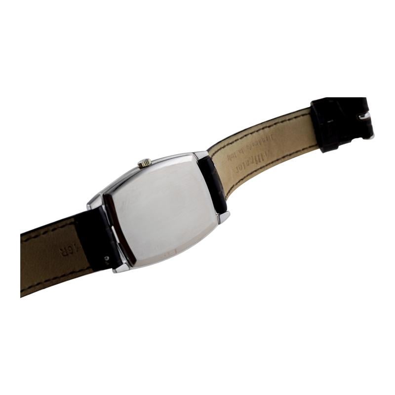 Patek Philippe 18 Karat White Gold Tonneau Shape Wristwatch with Carved Bezel 11