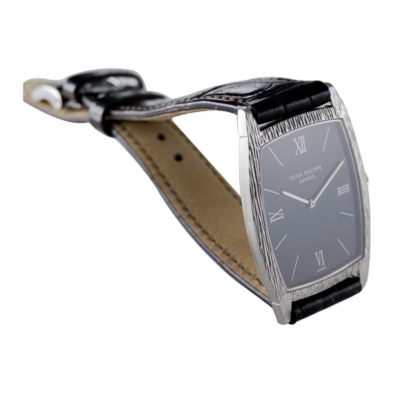 Patek Philippe 18 Karat White Gold Tonneau Shape Wristwatch with Carved Bezel 2