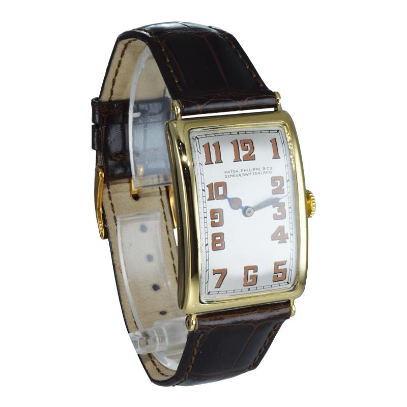 Patek Philippe 18 Karat Yellow Gold Art Deco Curvex with Archival Document In Excellent Condition In Long Beach, CA