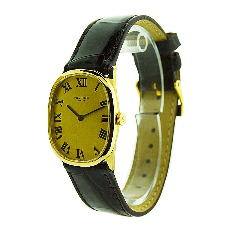 Women's or Men's Patek Philippe 18 Karat Yellow Gold Art Deco Oval Shaped Wrist Watch from 1974