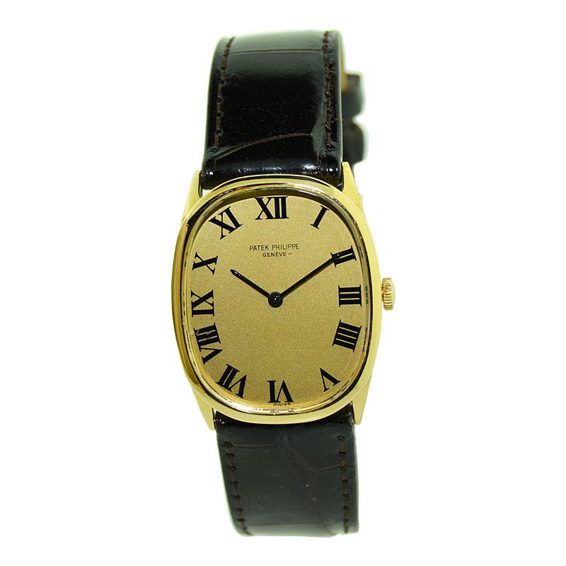 Patek Philippe 18 Karat Yellow Gold Art Deco Oval Shaped Wrist Watch from 1974 1