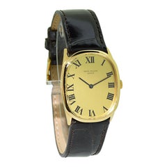 Vintage Patek Philippe 18 Karat Yellow Gold Art Deco Oval Shaped Wrist Watch from 1974