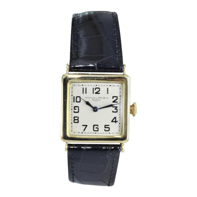Patek Philippe 18 Karat Yellow Gold Art Deco Wristwatch with Silver Enamel Dial