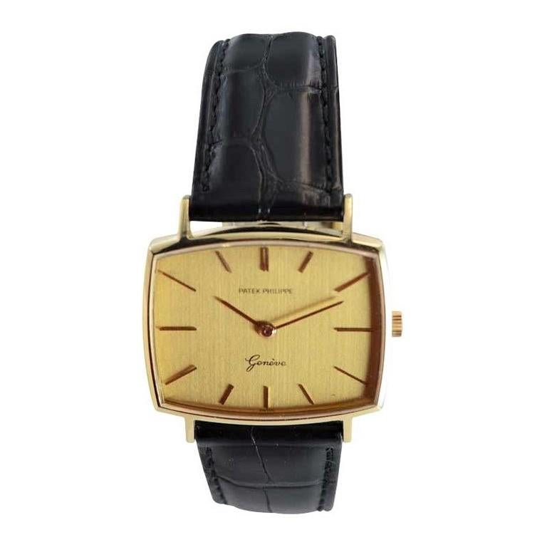 Modern Patek Philippe 18 Karat Yellow Gold Cushion Shaped Watch, circa 1960s