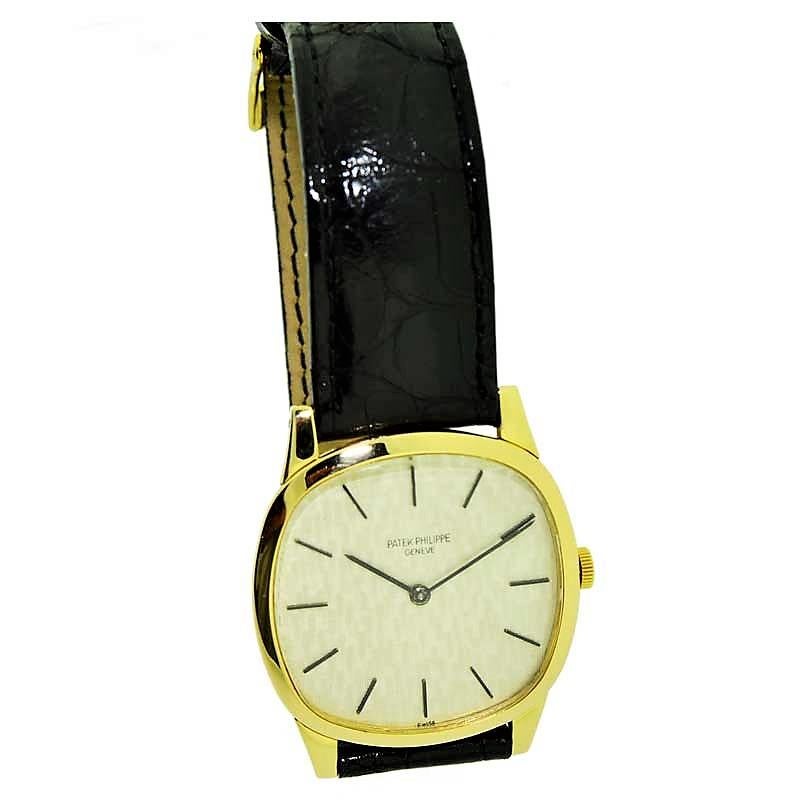 Women's or Men's Patek Philippe 18 Karat Yellow Gold Cushion Shaped Watch, circa 1960s