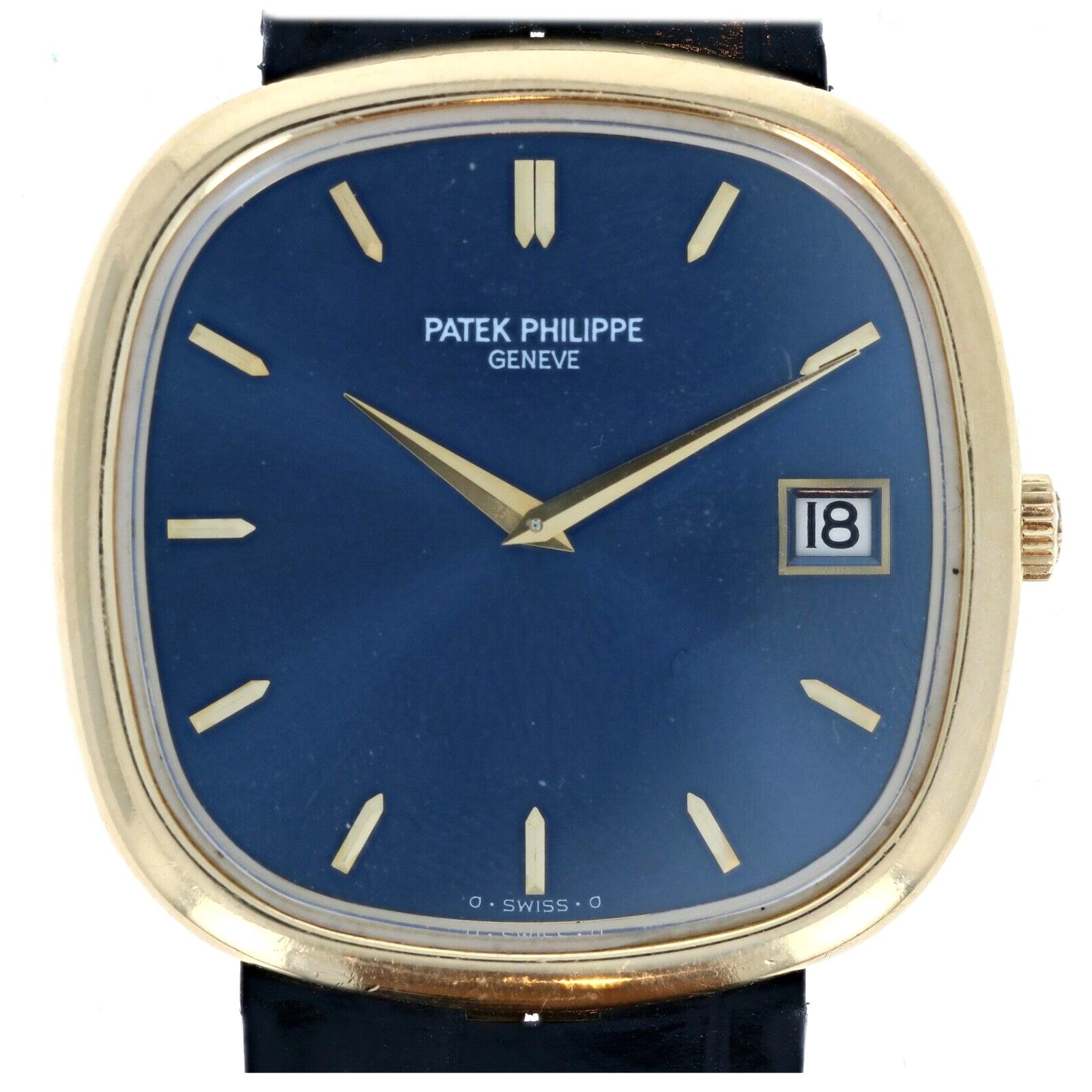 Patek Philippe 18 Karat Yellow Gold Jumbo Ellipse 3605 Blue Dial