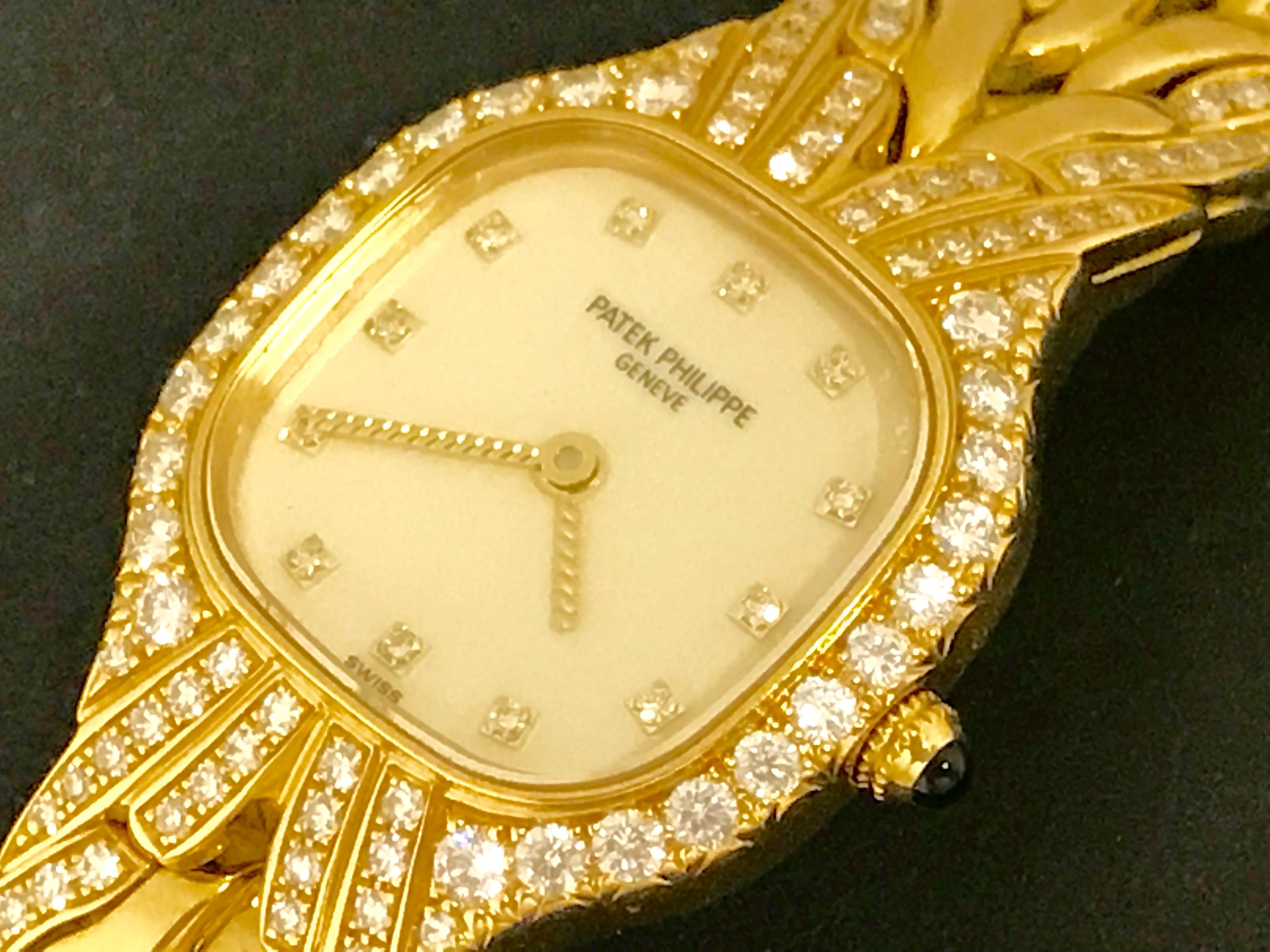 Patek Philippe 18 Karat Yellow Gold La Flamme Diamond Quartz Wristwatch In Excellent Condition In Dallas, TX