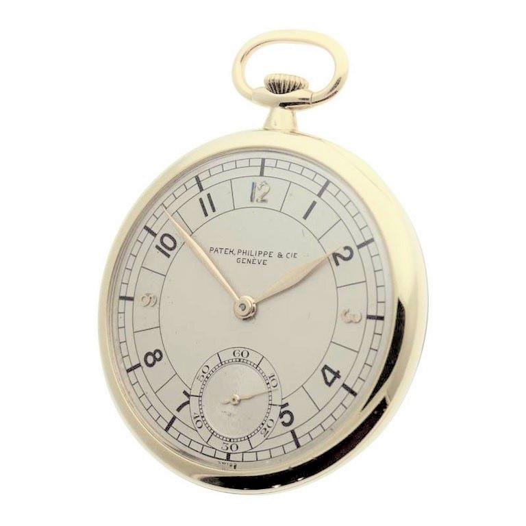 Patek Philippe 18 Karat, Yellow Gold Open Faced Art Deco Pocket Watch circa 1941 In Excellent Condition In Long Beach, CA