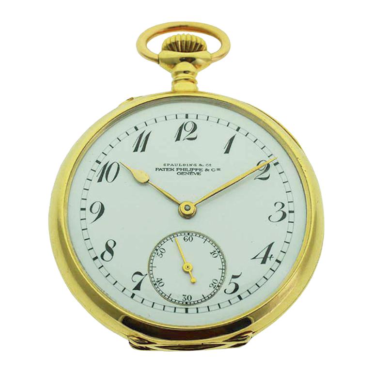FACTORY / HOUSE: Patek Philippe et Cie.
STYLE / REFERENCE: Pendant Style 
METAL / MATERIAL: 18kt Yellow Gold 
CIRCA / YEAR: 1900 sale date 1916
DIMENSIONS / SIZE: Diameter 34mm
MOVEMENT / CALIBER: Manual Winding / 15 Jewels 
DIAL / HANDS: Enamel