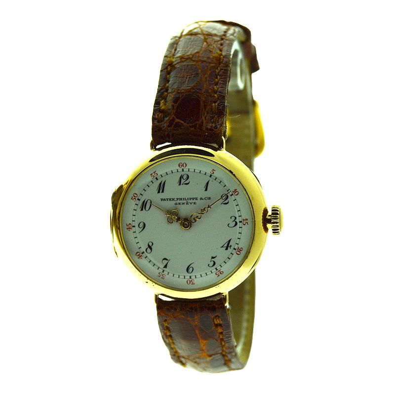 Patek Philippe 18 Karat Yellow Gold Wrist Watch, circa 1900s with Original Dial In Excellent Condition In Long Beach, CA