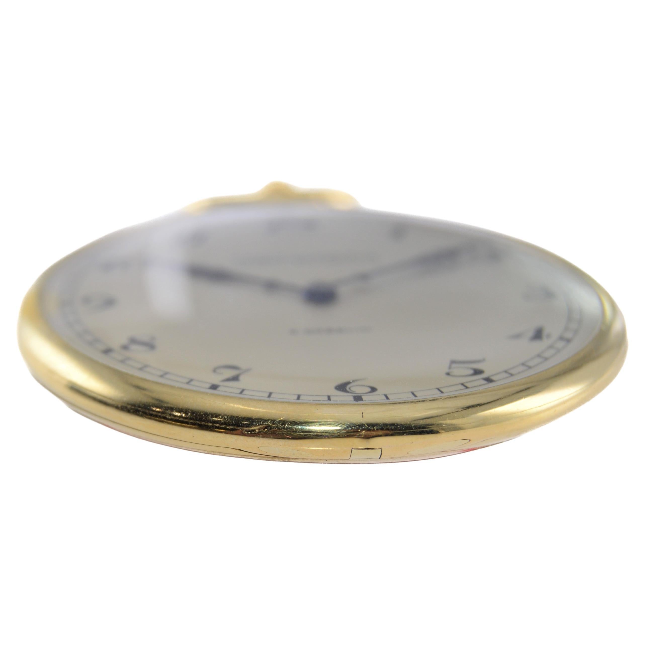 Art Deco Patek Philippe 18 Kt Yellow Gold Ultra Thin Pocket Watch, Worlds Thinnest Watch For Sale