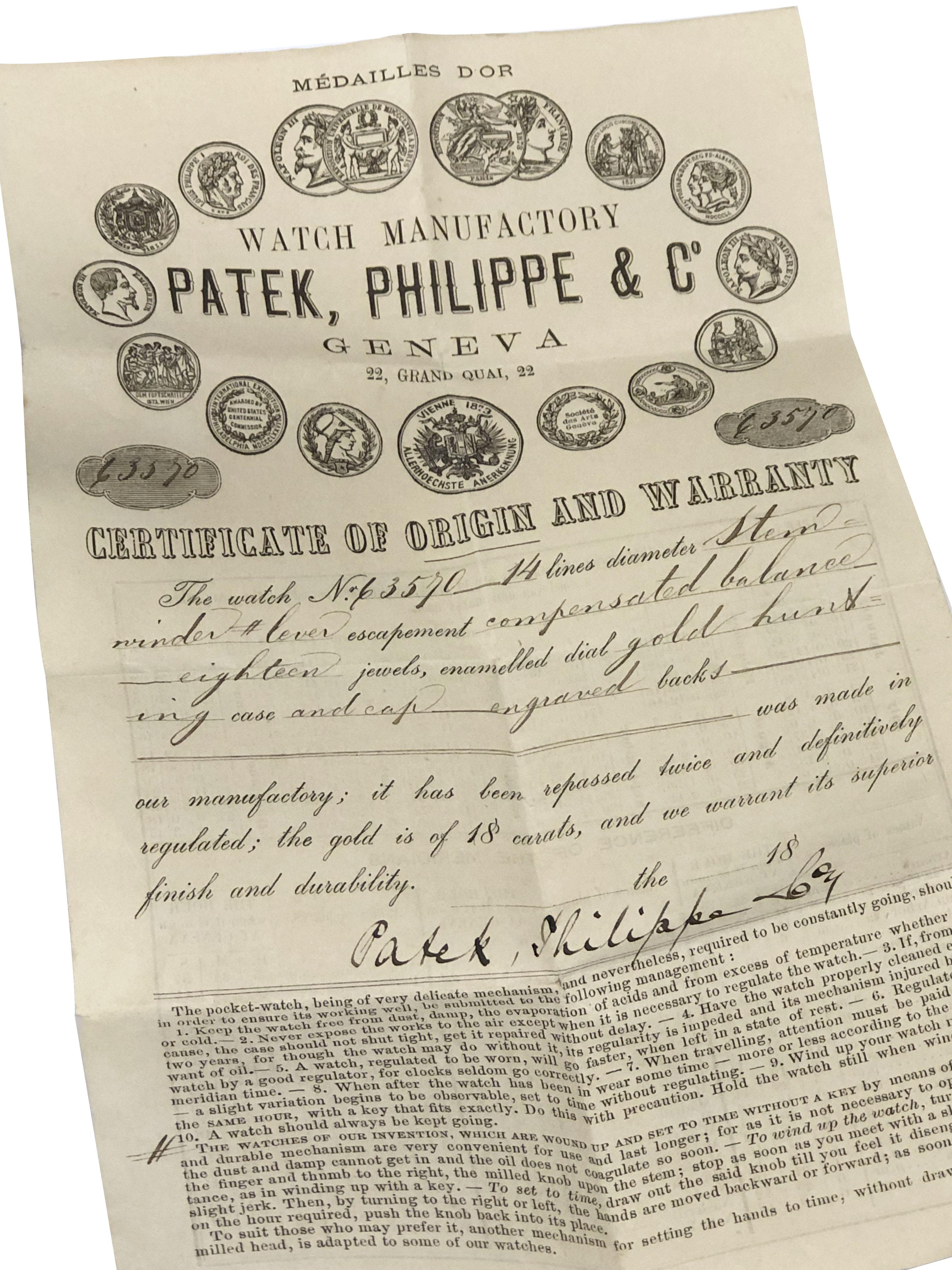 Patek Philippe 1883 Oro giallo cesellato a mano Orologio da tasca Scatola e documenti 5